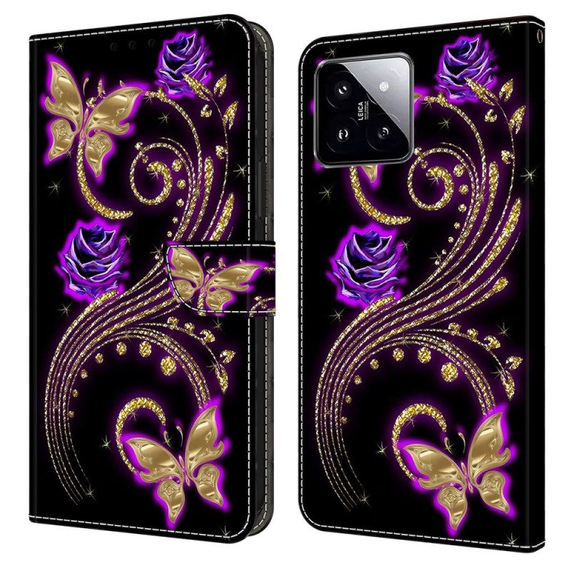 Kotelot Xiaomi 14 Purppuraisia Kukkia Ja Perhosia