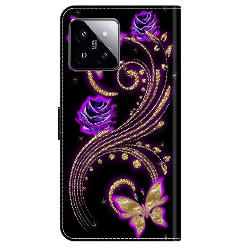 Kotelot Xiaomi 14 Purppuraisia Kukkia Ja Perhosia