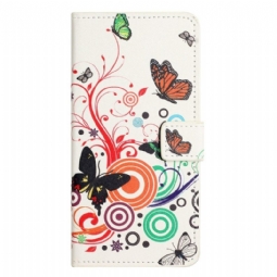 Flip Case iPhone 14 Pro Mustavalkoisia Perhosia