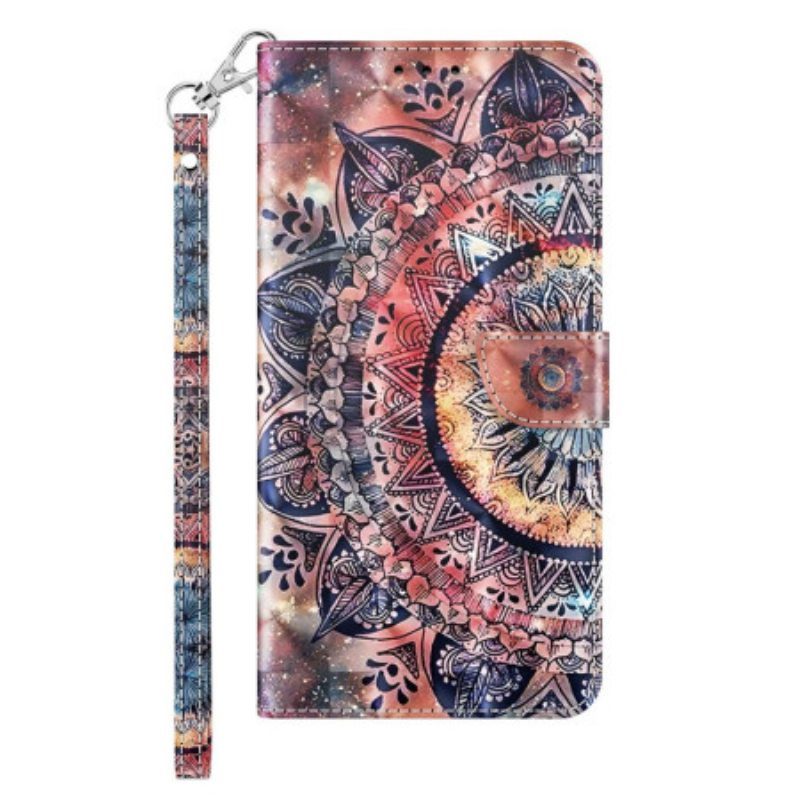 Flip Case iPhone 14 Pro Suojaketju Kuori Värikäs Strappy Mandala