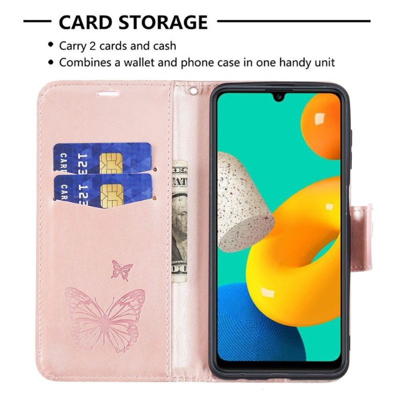 Flip Case Samsung Galaxy M32 Hemming Butterflies -toimintotuki