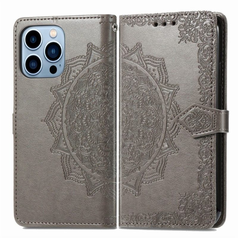 Kotelot iPhone 13 Pro Alkuperäinen Mandala Relief Faux Leather