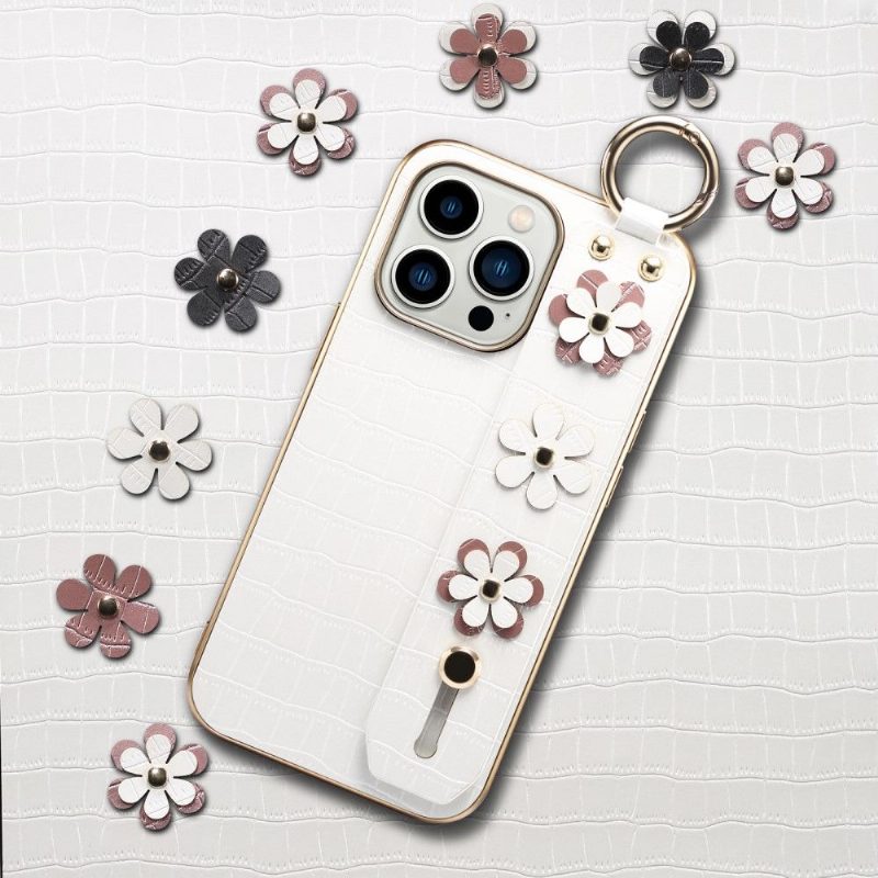 Kuori iPhone 13 Pro Leather Effect Flowers -hihna