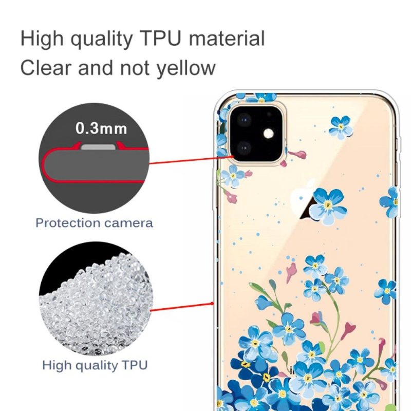 Kuori iPhone 11 Läpinäkyvät Siniset Kukat