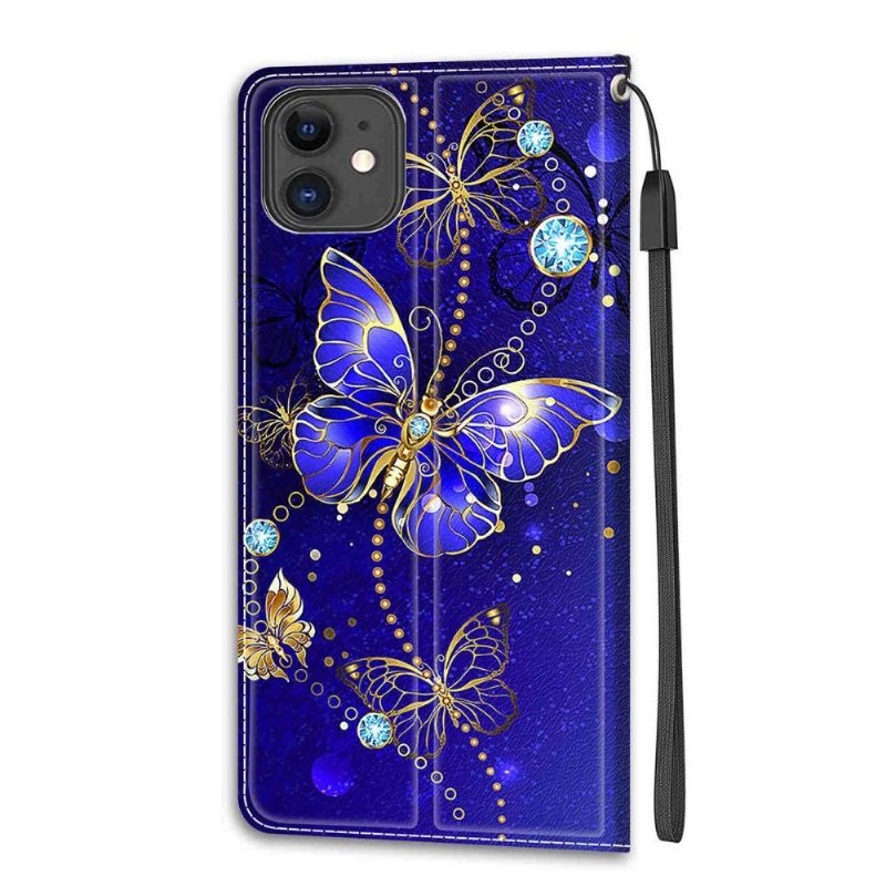 Nahkakotelo iPhone 11 Murtumaton Puhelinkuoret Purple Butterfly