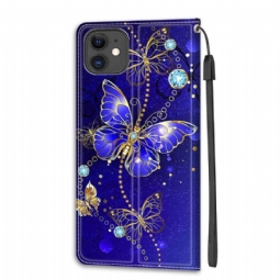 Nahkakotelo iPhone 11 Murtumaton Puhelinkuoret Purple Butterfly