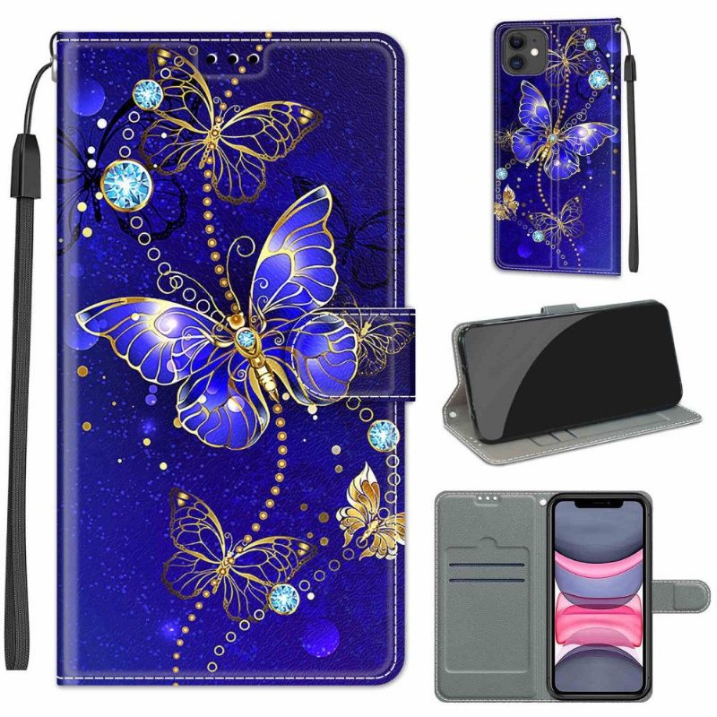 Nahkakotelo iPhone 11 Murtumaton Puhelinkuoret Purple Butterfly