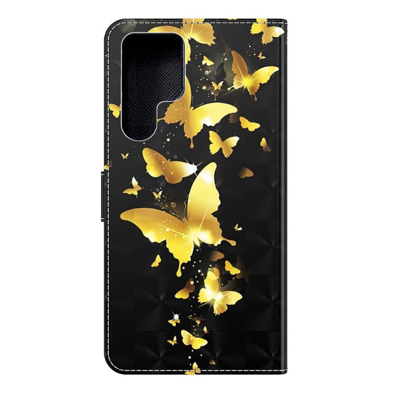 Kotelot Samsung Galaxy S22 Ultra 5G Golden Butterflies -kuvitus