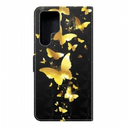 Kotelot Samsung Galaxy S22 Ultra 5G Golden Butterflies -kuvitus