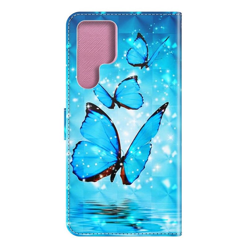 Kotelot Samsung Galaxy S22 Ultra 5G Sparkling Blue Butterflies