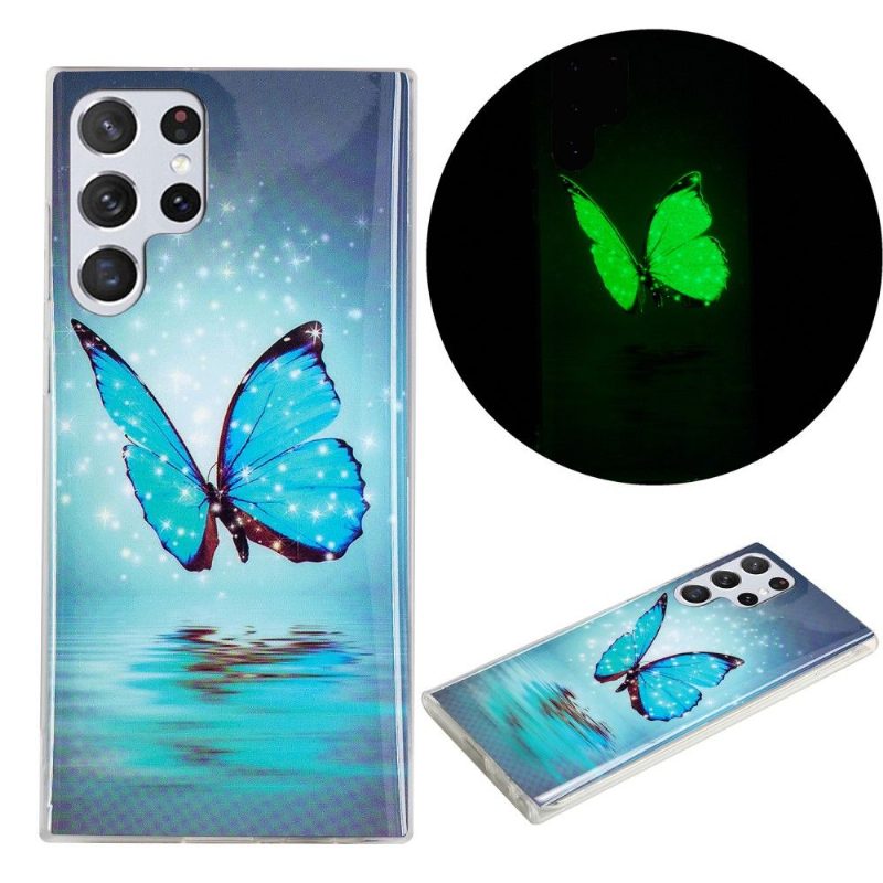 Kuori Samsung Galaxy S22 Ultra 5G Luminous Blue Butterfly