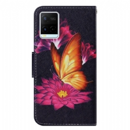 Nahkakotelo Vivo Y21 / Y21s / Y33s Butterfly Lotus Flower