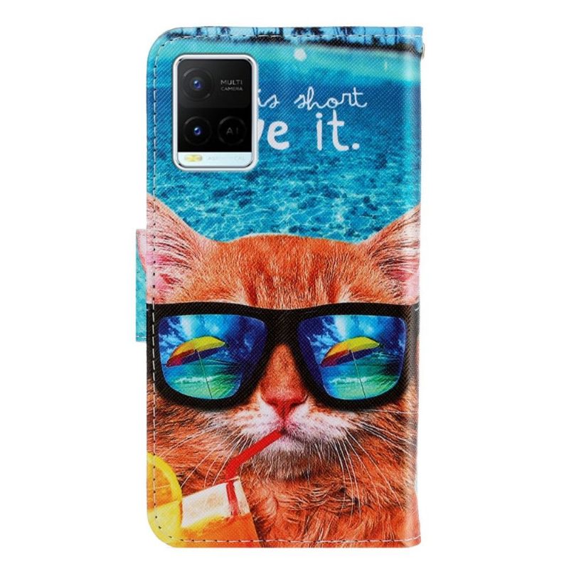 Nahkakotelo Vivo Y21 / Y21s / Y33s Glasses Cat