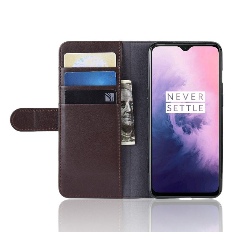 Kuoret OnePlus 7 Lompakkokotelo Premium Nahkalompakko - Ruskea