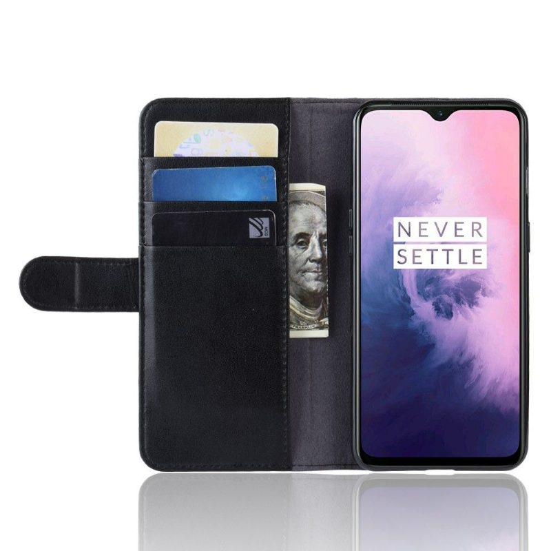 Nahkakuori OnePlus 7 Lompakkokuori Premium Nahkalompakko - Musta