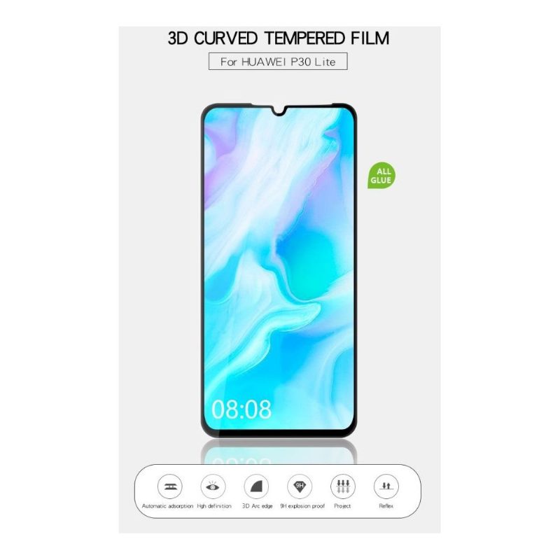 Huawei P30 Lite - Täysikokoinen Karkaistu Lasi Näytönsuoja - Musta