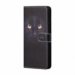 Nahkakotelo Samsung Galaxy A13 5G / A04s Suojaketju Kuori Strappy Black Cat Eyes