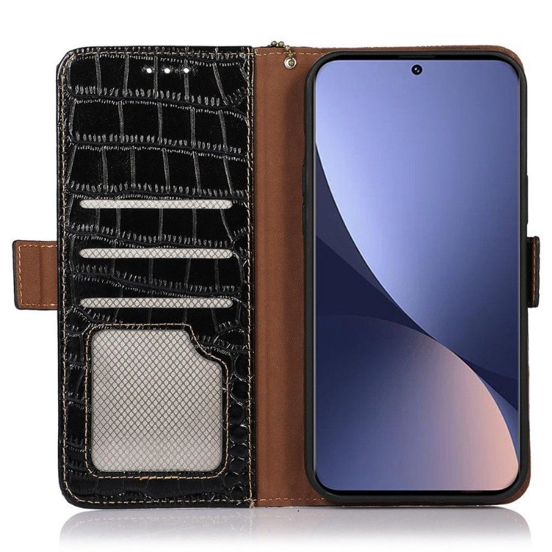 Flip Case Xiaomi 12 Pro Hemming Croco Look Aitoa Nahkaa