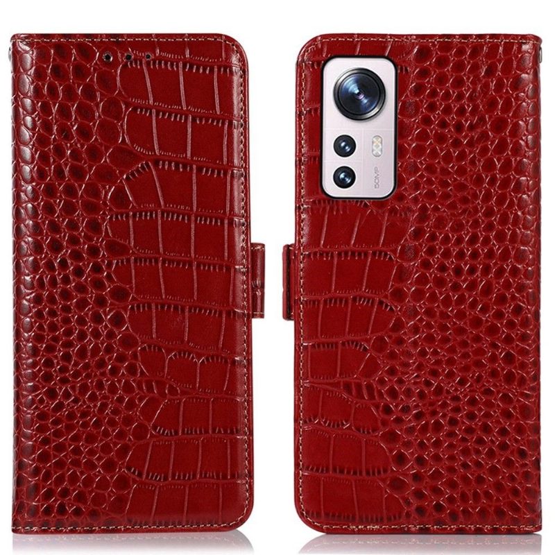 Flip Case Xiaomi 12 Pro Hemming Croco Look Aitoa Nahkaa