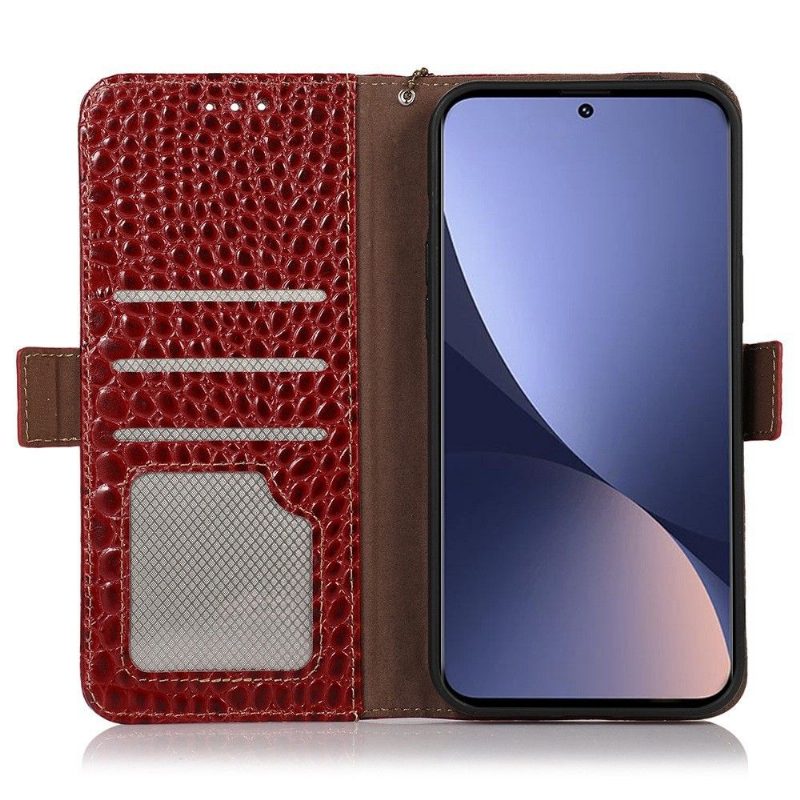 Flip Case Xiaomi 12 Pro Hemming Croco Look Aitoa Nahkaa