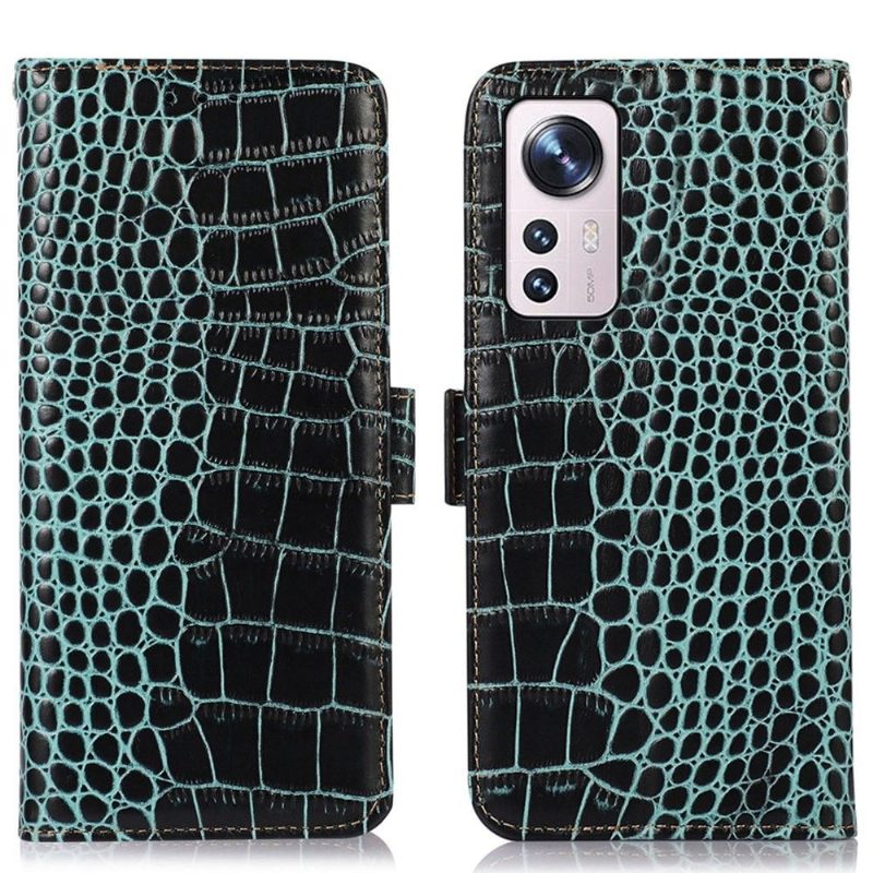 Flip Case Xiaomi 12 Pro Hemming Croco Look Aitoa Nahkaa