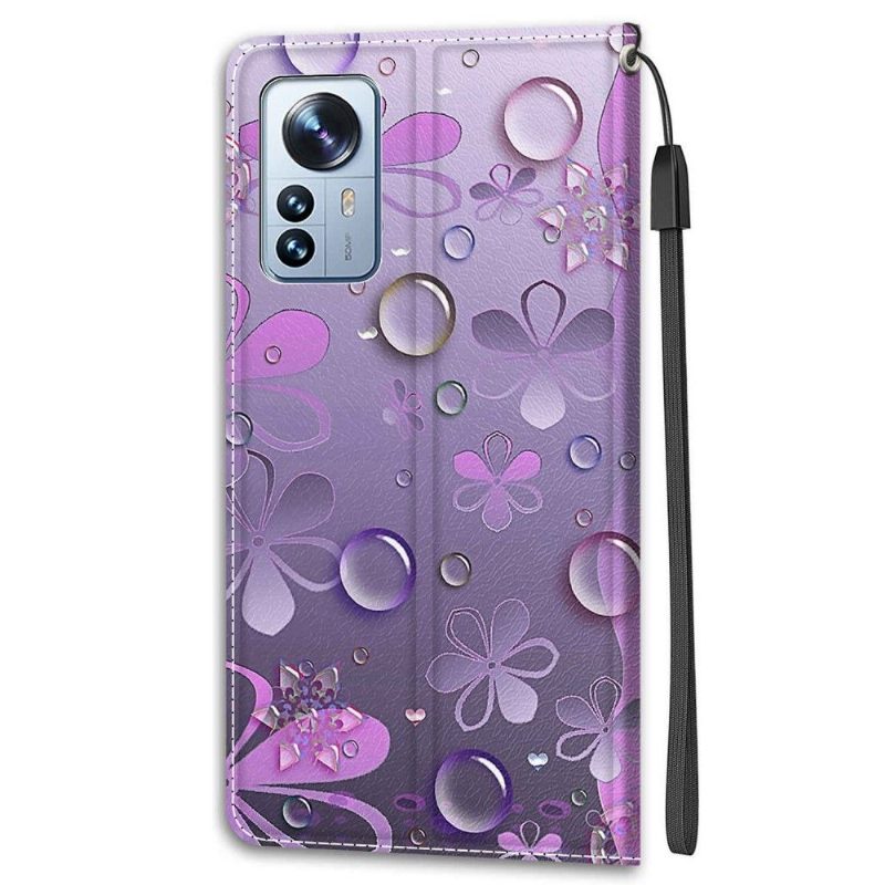 Flip Case Xiaomi 12 Pro Hemming Purple Flowers -kuva