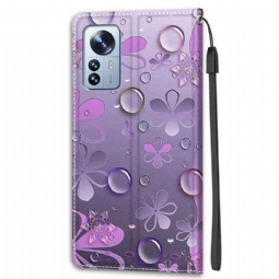 Flip Case Xiaomi 12 Pro Hemming Purple Flowers -kuva