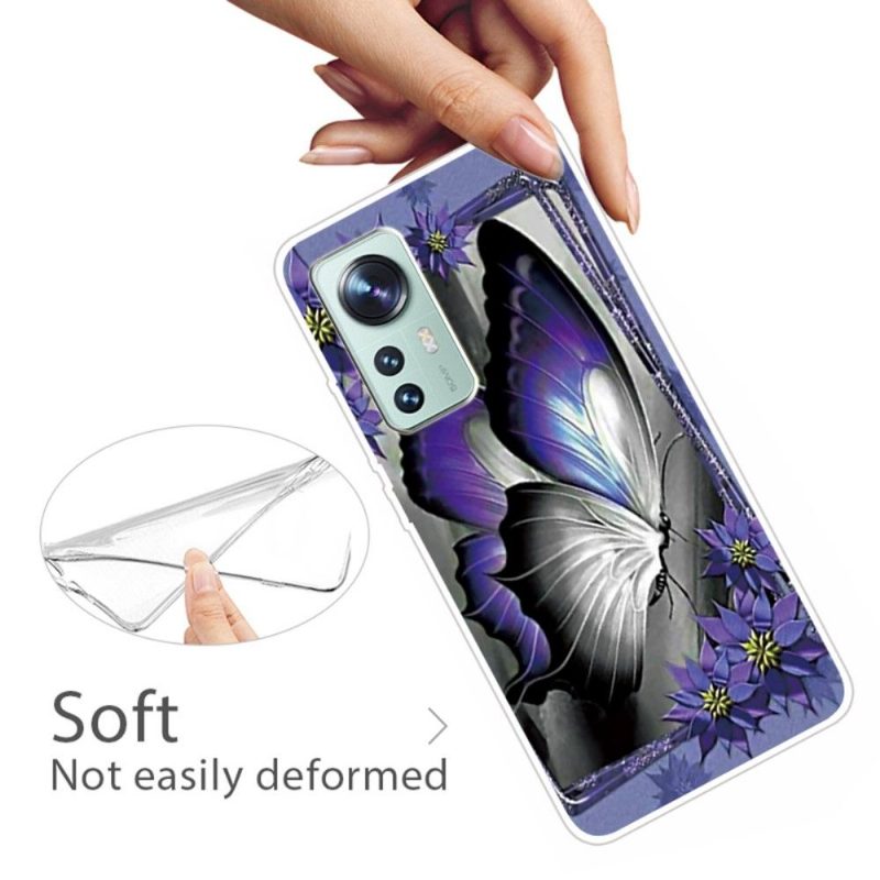 Kuori Xiaomi 12 Pro Harmaa Ja Violetti Perhonen