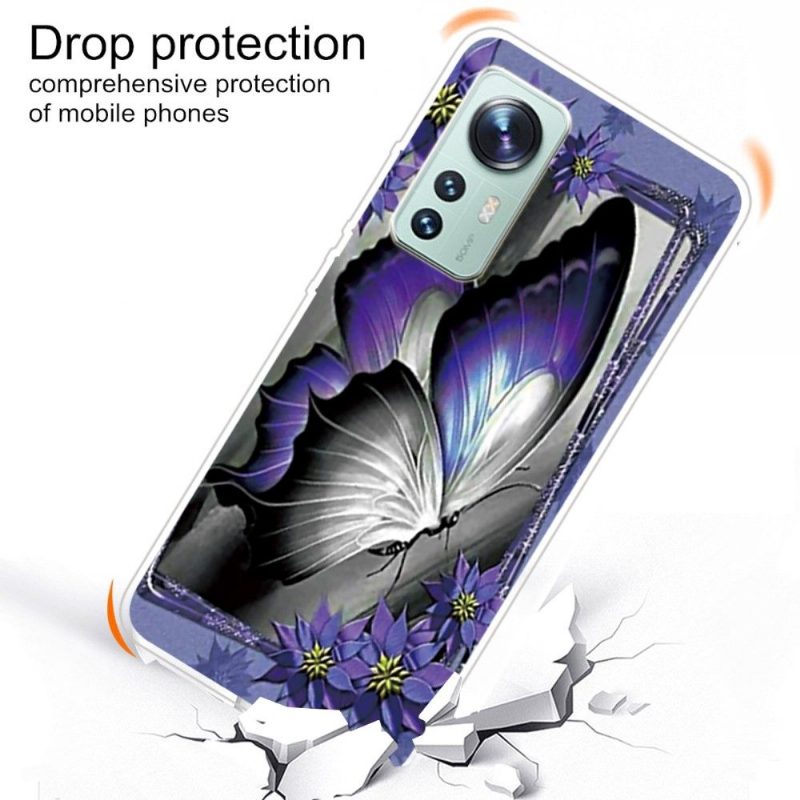 Kuori Xiaomi 12 Pro Harmaa Ja Violetti Perhonen