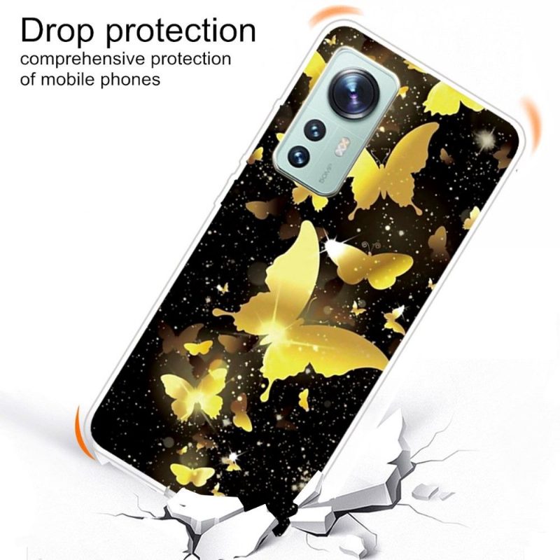 Kuori Xiaomi 12 Pro Suojakuori Golden Butterflies -kuvitus