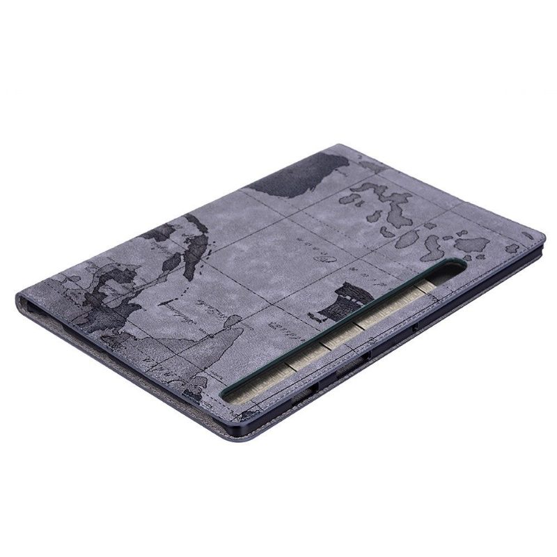 Flip Case Samsung Galaxy Tab S6 Hemming Maailmankartta - Harmaa