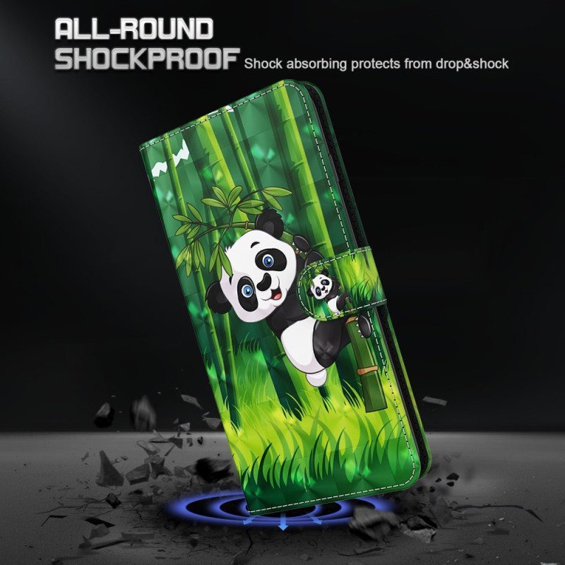 Flip Case Google Pixel 7 Pro Suojaketju Kuori Panda Ja Bambu Kaulanauhalla