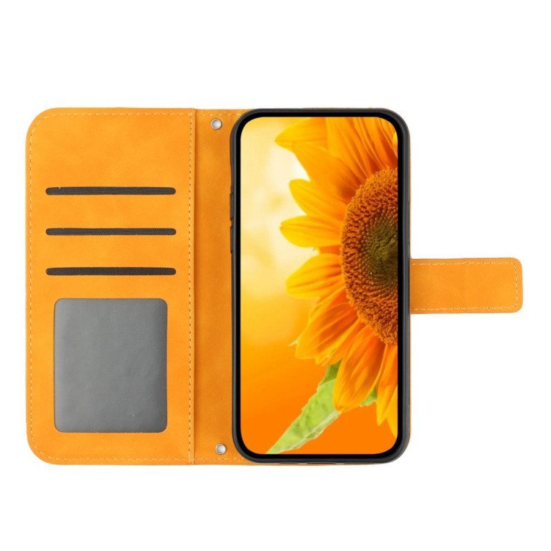 Flip Case Honor 90 Lite Auringonkukka Olkahihnalla