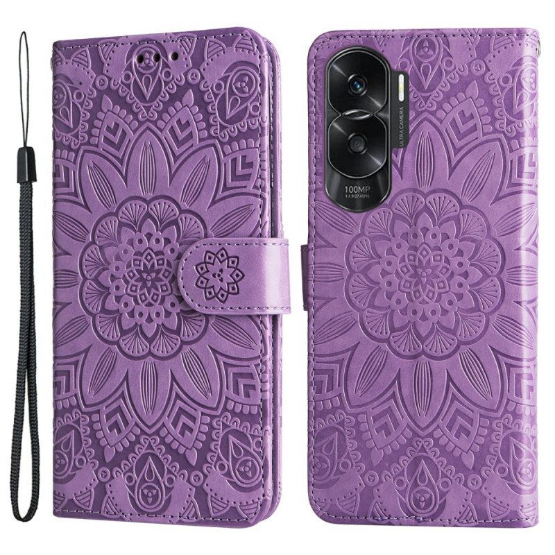 Flip Case Honor 90 Lite Suojaketju Kuori Mandala Hihnalla