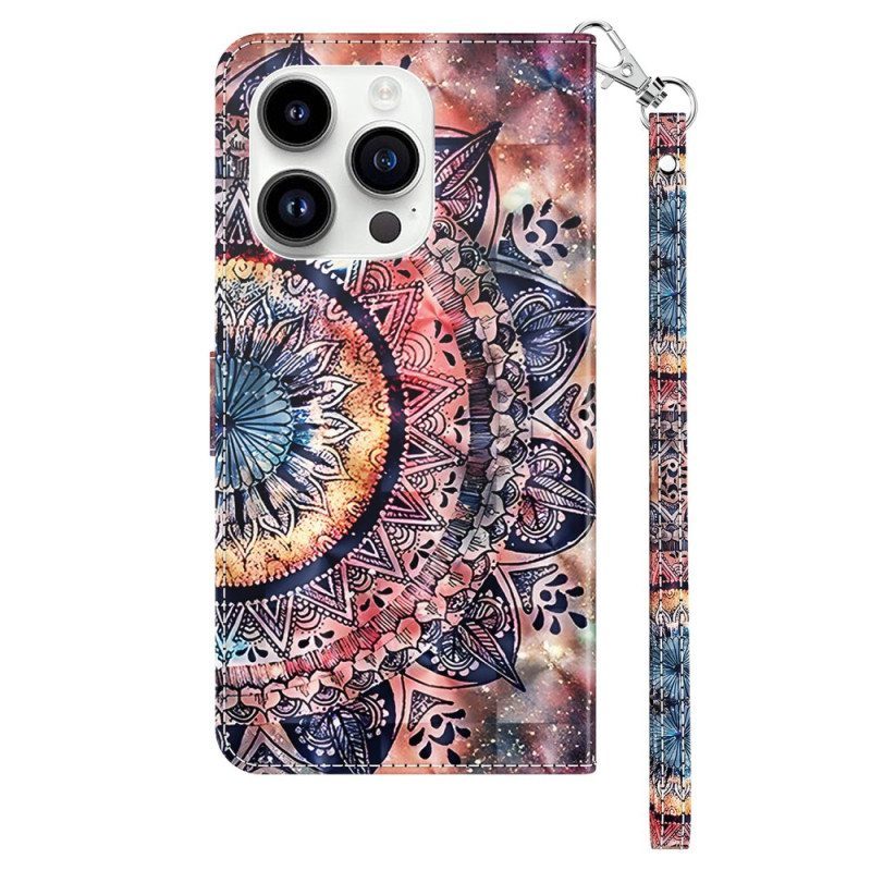 Flip Case iPhone 15 Pro Suojaketju Kuori Mandala Hihnalla