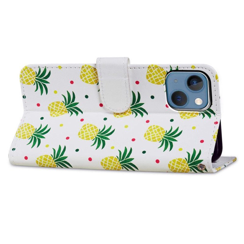 Flip Case iPhone 15 Suojaketju Kuori Ananas Hihnalla