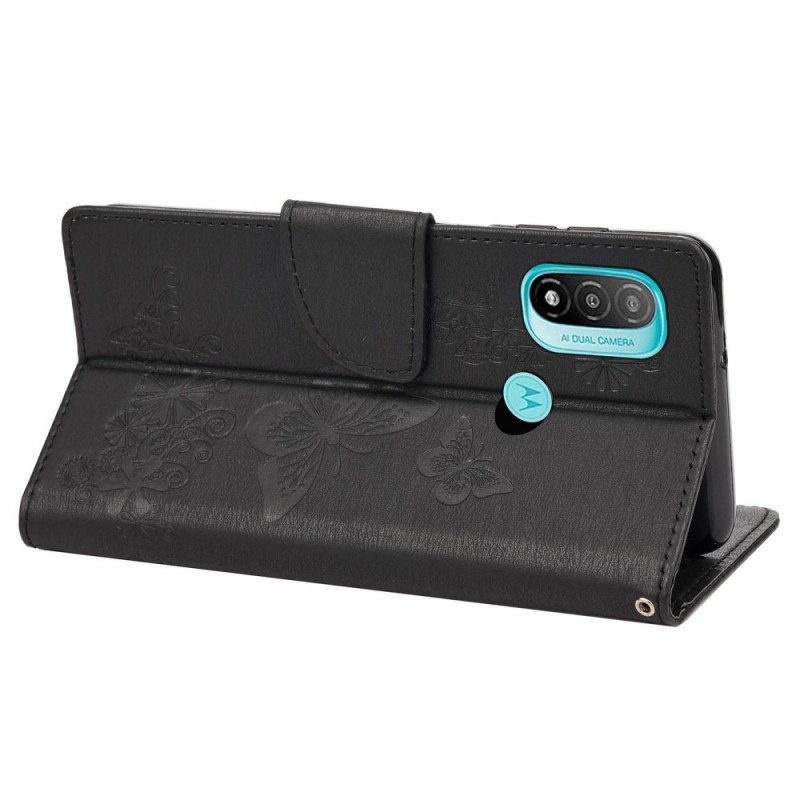 Flip Case Moto E40 / E30 / E20 Suojaketju Kuori Upeat Hihnaperhoset