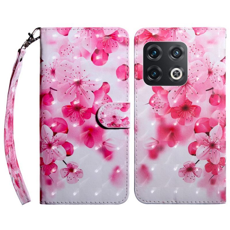 Flip Case OnePlus 10 Pro 5G Kukkainen Hihnalla