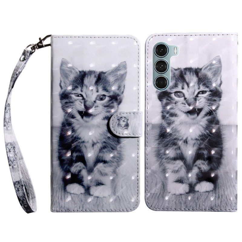 Flip Case Oppo A54 5G / A74 5G Kissanpentu Kaulanauhalla