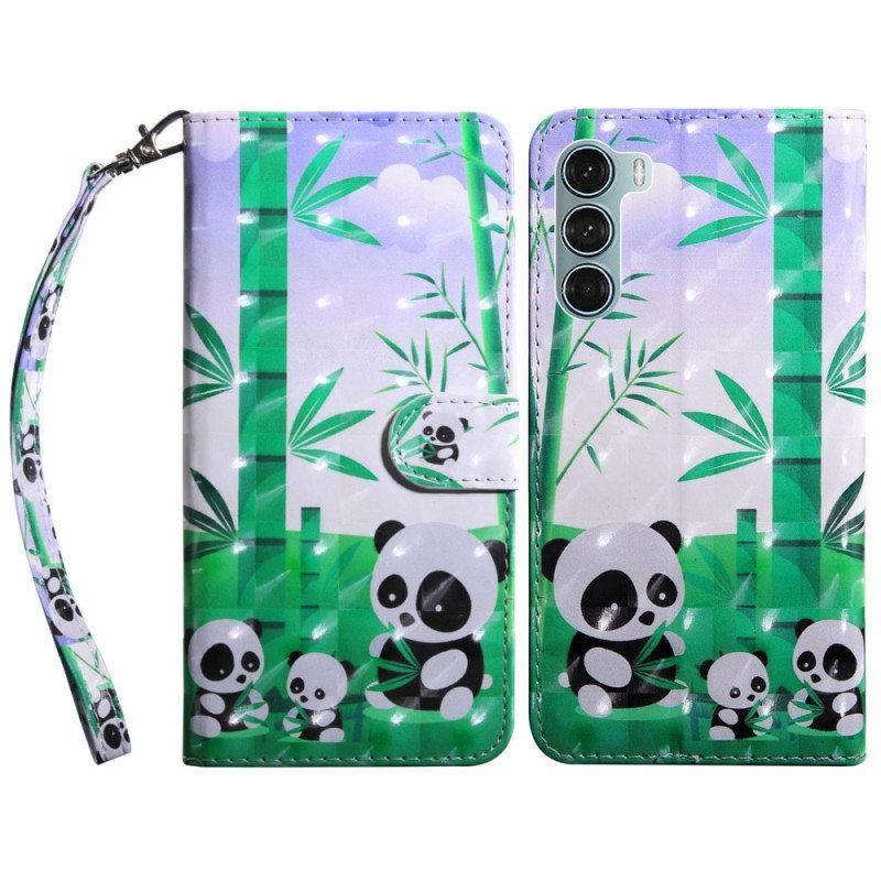 Flip Case Oppo A54 5G / A74 5G Panda Kaulanauhalla