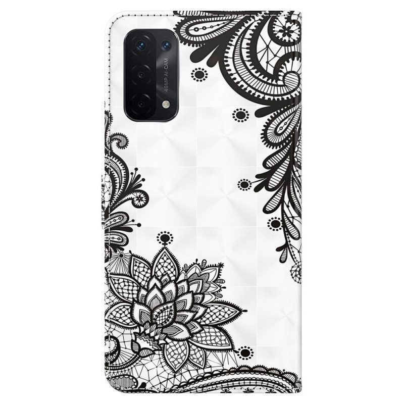 Flip Case Oppo A54 5G / A74 5G Suojaketju Kuori Strappy Pitsi