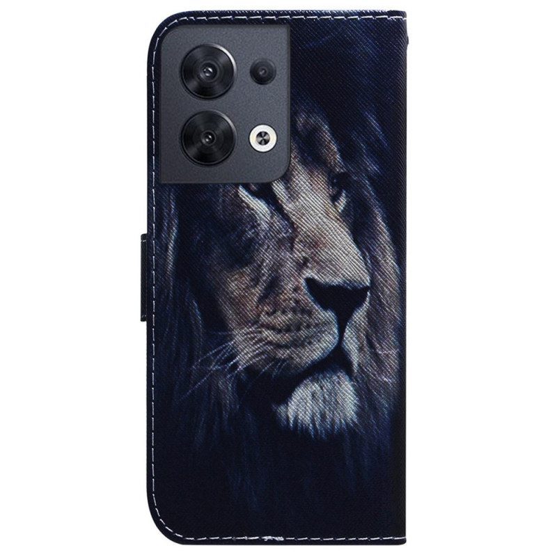 Flip Case Oppo Reno 8 Suojaketju Kuori Lanyard Lion