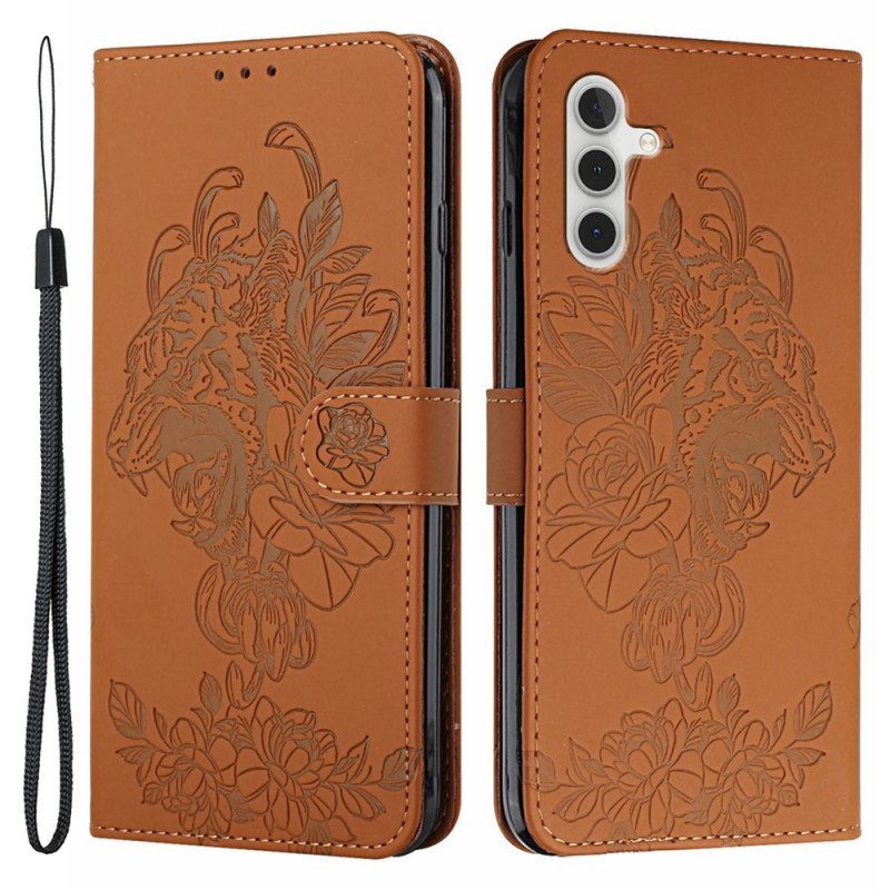 Flip Case Samsung Galaxy A13 5G / A04s Suojaketju Kuori Barokki Ranneke Tiger