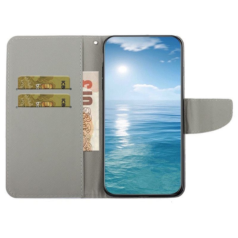 Flip Case Samsung Galaxy A13 Marmori Ja Paljetteja Hihnalla