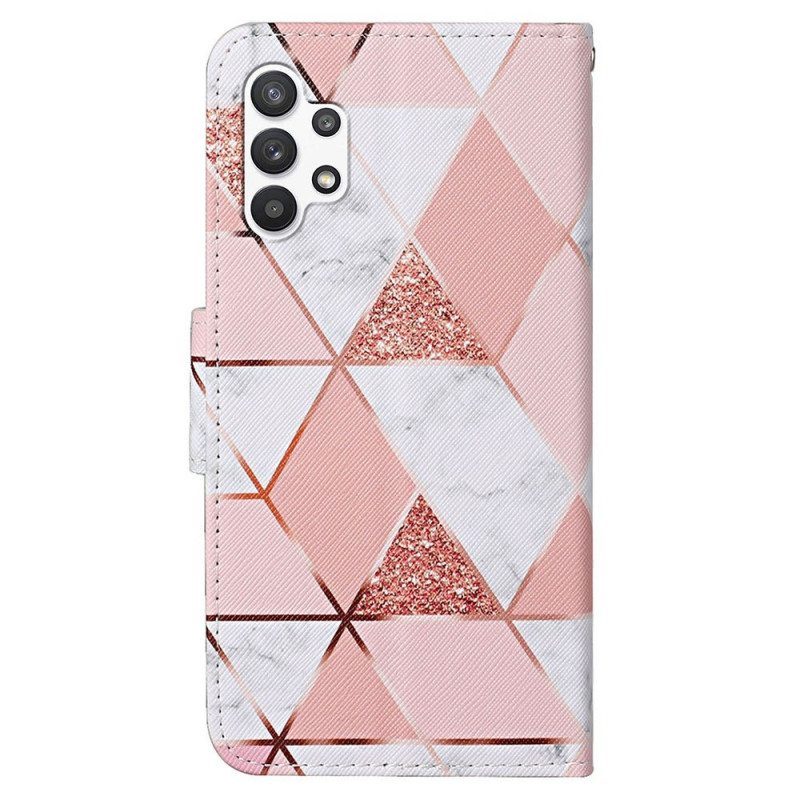 Flip Case Samsung Galaxy A13 Marmori Ja Paljetteja Hihnalla