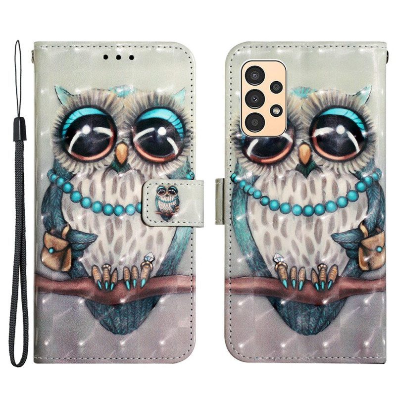 Flip Case Samsung Galaxy A13 Suojaketju Kuori Neiti Pöllö Hihnalla