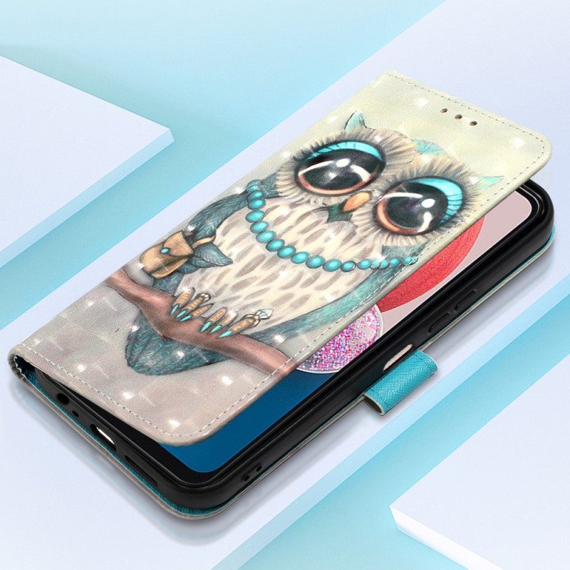 Flip Case Samsung Galaxy A13 Suojaketju Kuori Neiti Pöllö Hihnalla