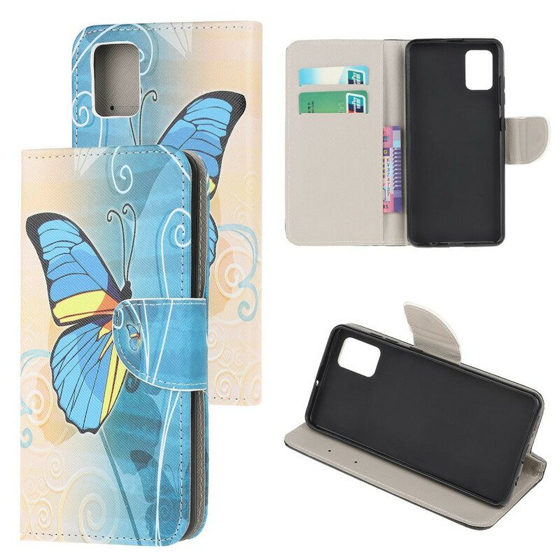 Flip Case Samsung Galaxy A52 4G / A52 5G / A52s 5G Sininen Ja Keltainen Perhonen