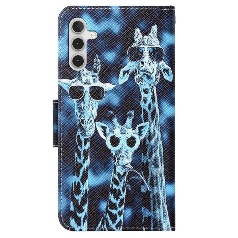 Flip Case Samsung Galaxy A54 5G Suojaketju Kuori Incognito-kirahvit Kaulanauhassa