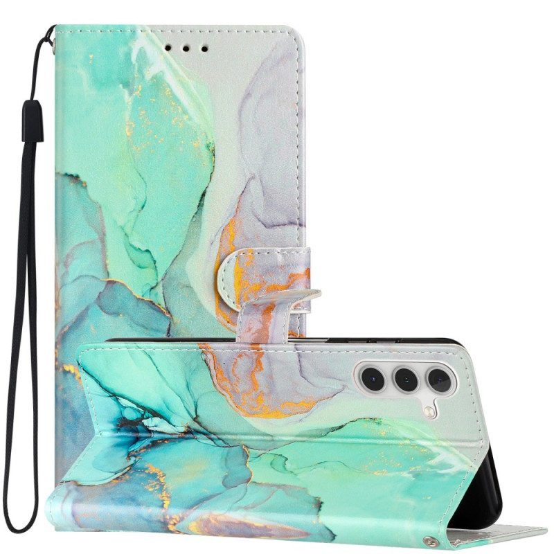 Flip Case Samsung Galaxy A54 5G Suojaketju Kuori Marmoroitu Hihna